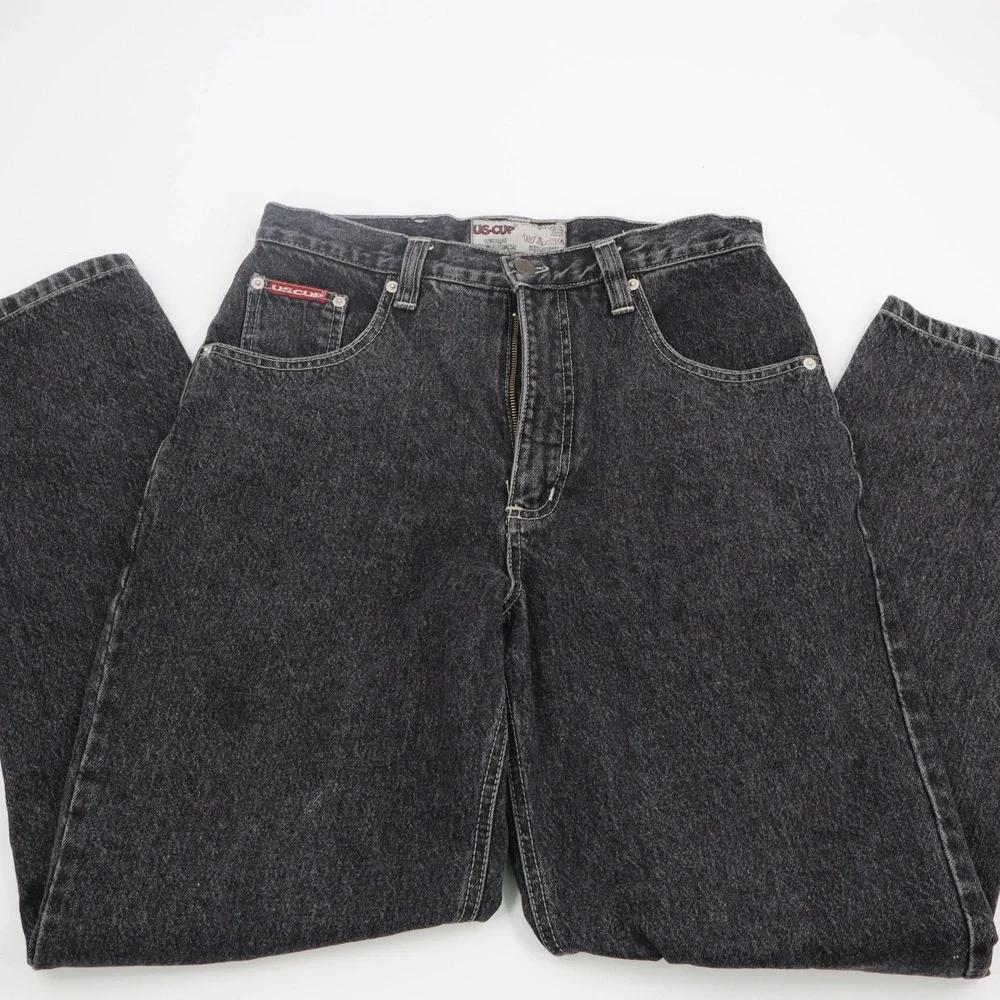 Vintage US-CUP Black Acid Wash Straight Leg Jeans Mens 30x30 High Rise 90s Denim